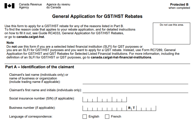 Canada Tax Rebate Application